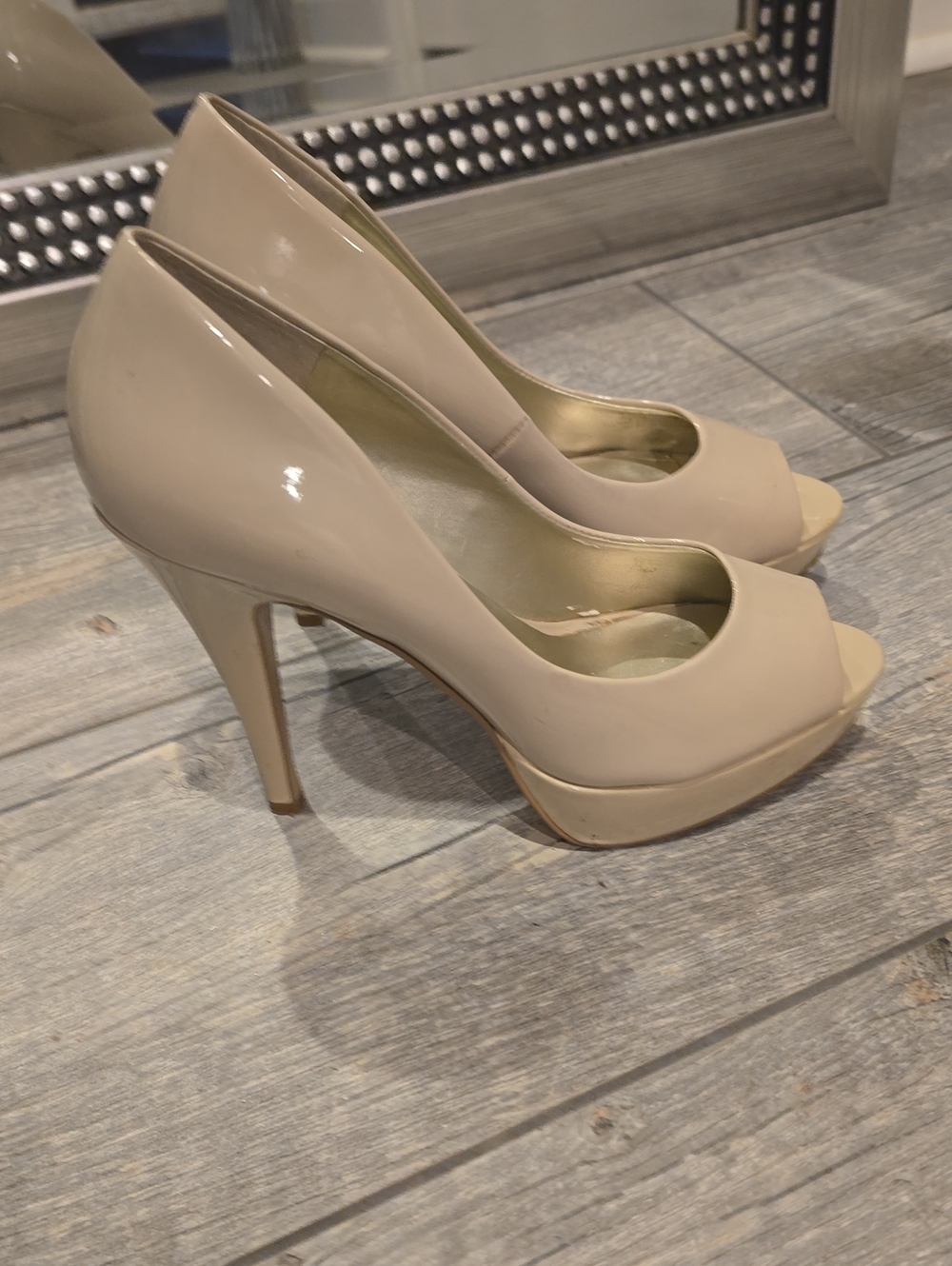 Guess Nude Patent Peep-Toe Platform Pumps